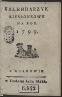 Kalendarzyk Kieszonkowy Na Rok 1799