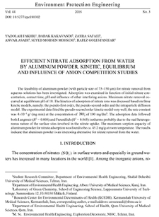 Efficient nitrate adsorption from water by aluminum powder. Kinetic, equilibrium and influence of anion competition studies