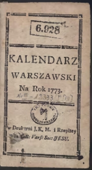 Kalendarz Warszawski Na Rok 1773
