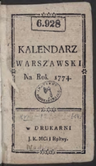 Kalendarz Warszawski Na Rok 1774