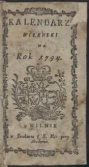 Kalendarz Wileński Na Rok 1794