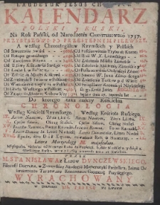 Kalendarz Polski y Rvski Na Rok […] 1737 […] / Przez […] Stanisława z Łazów Dvnczewskiego […] Wyrachowany