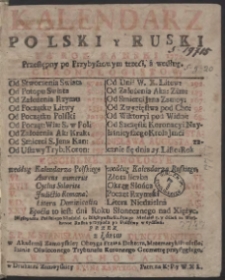 Kalendarz Polski y Ruski Na Rok […] 1772 […] / Przez […] Stanisława z Łazów Dunczewskiego […] Wyrachowany
