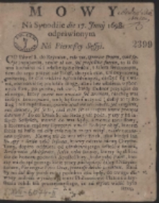 Mowy Ná Synodźie die 17. Junij 1698. odpráwionym