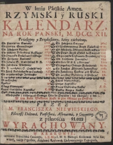 Rzymski y Ruski Kalendarz, Na Rok Panski, M. DCC. XII […]
