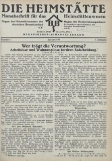 Die Heimstätte : Monatsschrift für das Heimstättenwesen. 7. Jahrgang, Januar 1930, Nummer 1