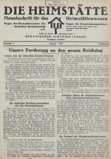 Die Heimstätte : Monatsschrift für das Heimstättenwesen. 7. Jahrgang, August 1930, Nummer 8