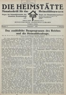 Die Heimstätte : Monatsschrift für das Heimstättenwesen. 7. Jahrgang, September 1930, Nummer 9