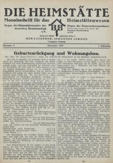 Die Heimstätte : Monatsschrift für das Heimstättenwesen. 7. Jahrgang, November 1930, Nummer 11
