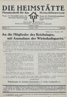 Die Heimstätte : Monatsschrift für das Heimstättenwesen. 7. Jahrgang, Dezember 1930, Nummer 12