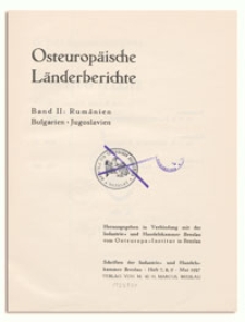 Osteurop&auml;ische L&auml;nderberichte. Bd. 2, Rum&auml;nien, Bulgarien, Jugoslavien