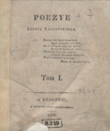 Poezye Józefa Łapsińskiego. Tom I