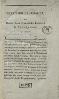 Przypisek tłomacza do dzieła Jana Franciszka Laharpe "O fanatyzmie"