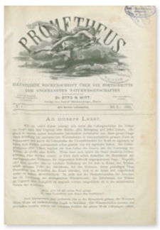 Prometheus : Illustrirte Wochenschrift über die Fortschritte der angewandenten Naturwissenschaften. 1. Jahrgang, 1889, Nr 1
