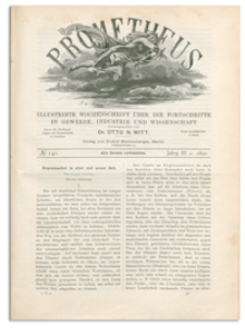 Prometheus : Illustrirte Wochenschrift über die Fortschritte in Gewerbe, Industrie und Wissenschaft. 3. Jahrgang, 1892, Nr 140