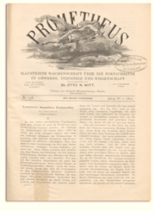 Prometheus : Illustrirte Wochenschrift über die Fortschritte in Gewerbe, Industrie und Wissenschaft. 4. Jahrgang, 1892, Nr 158