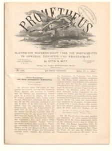 Prometheus : Illustrirte Wochenschrift über die Fortschritte in Gewerbe, Industrie und Wissenschaft. 4. Jahrgang, 1892, Nr 168